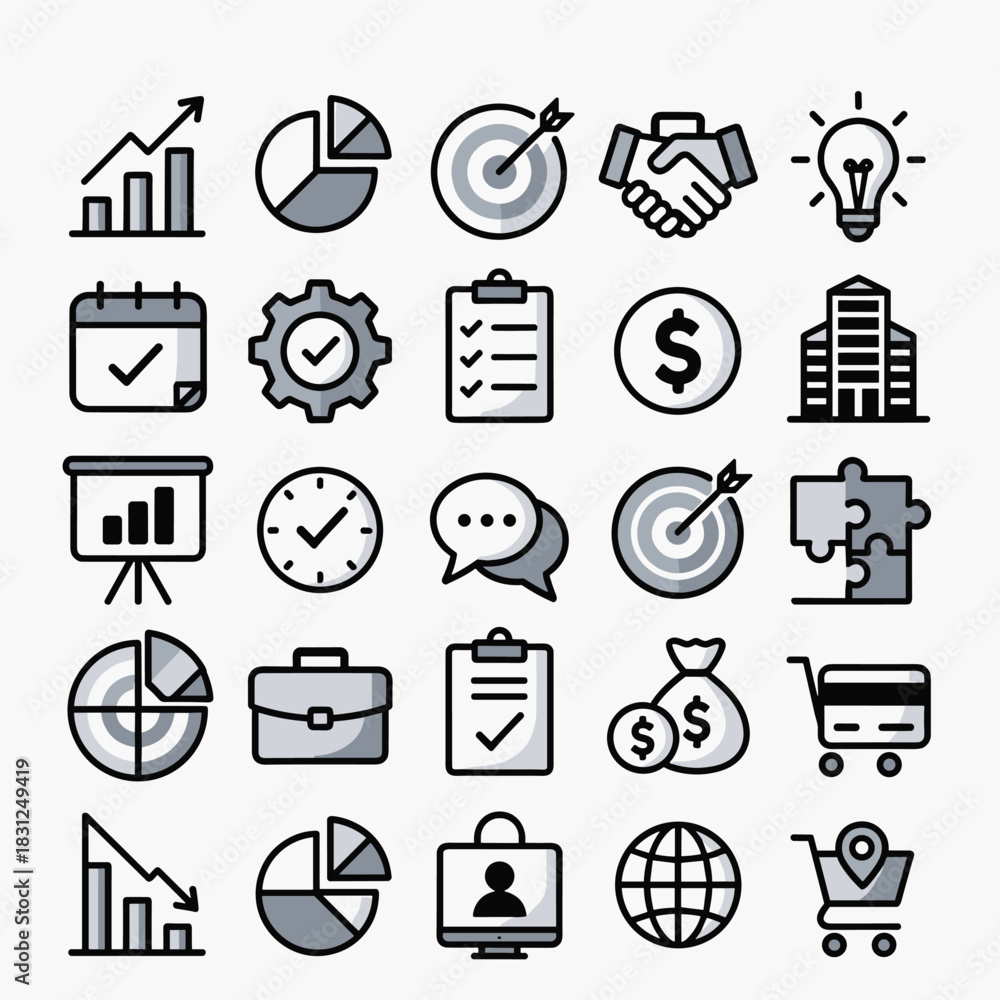 Fototapeta premium Business icon set with charts targets and communication symbols 