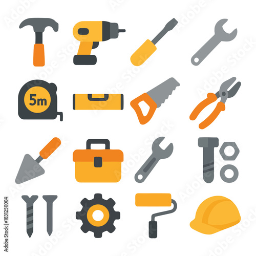 Tools of the Trade: A vibrant collection of essential tools, neatly arranged, representing the craftsmanship and resourcefulness required for any construction endeavor.
