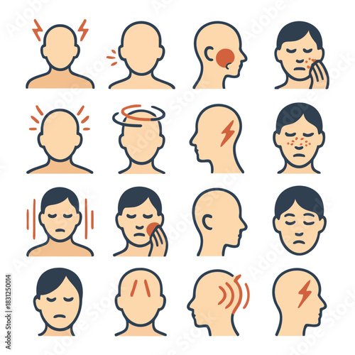 Body Signals: Capturing the intricate tapestry of human health, this image showcases a series of distinct illustrations, each portraying a unique symptom. They illuminate the internal messages