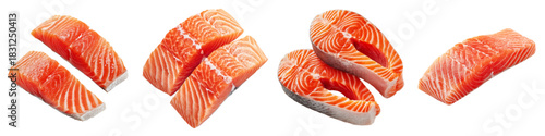 Fresh salmon steaks and fillets ready to cook, vibrant cuts of healthy seafood promising a delicious and nutritious meal, perfect for culinary creations and healthy eating