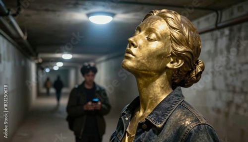 Bronze Statue in Urban Tunnel