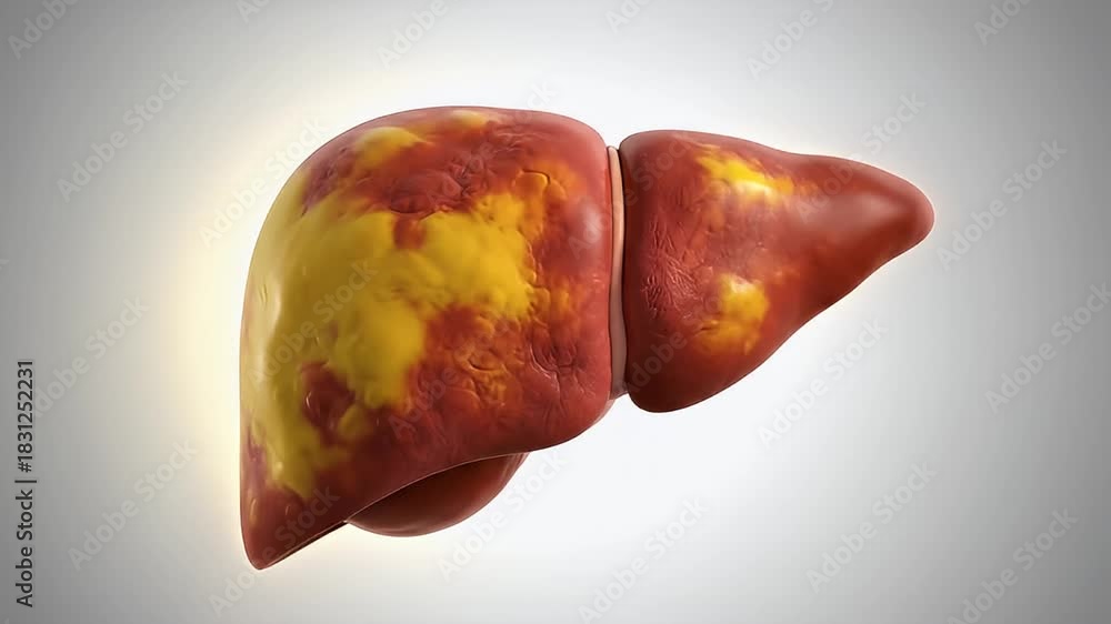 3D Human Liver Transitioning from Healthy Red to Slight Yellow Tint for ...