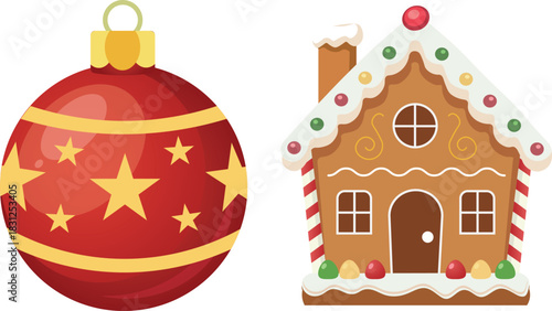 Christmas House with Lights and Snow Roof