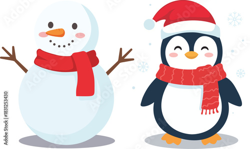 Cute Snowman Character with Hat and Scarf