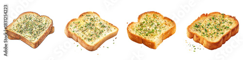 Golden slices of garlic bread, a comforting side dish, perfect for enticing appetites and completing any meal, showcasing freshness and inviting flavors for culinary projects