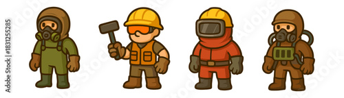 Construction and safety workers set, cartoon professions