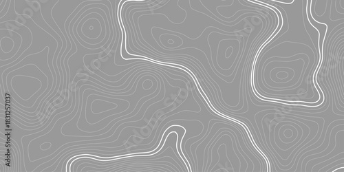 Abstract wavy curve geography topography lines contours map background. Topography white wave lines vector background.	