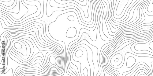 Abstract wavy curve geography topography lines contours map background. Topography white wave lines vector background.	