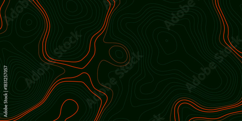 Orange and blue wavy abstract topographic map contour, lines Pattern background. Topographic map and landscape terrain texture grid. Wavy banner and color geometric form. Vector illustration.	