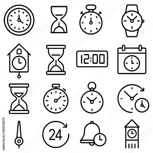 Icons of Time: A collection of various timekeeping instruments. This image showcases a diverse set of icons representing the measurement and passage of time.