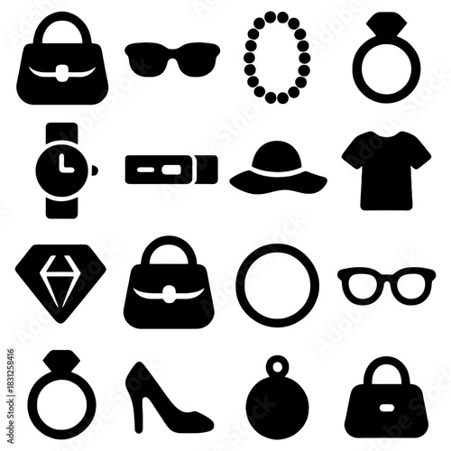 Elegant Accessories: A curated selection of fashion accessories, including handbags, sunglasses, jewelry, and watches, arranged to showcase a sophisticated style.