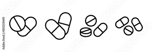 Pills icon vector illustration. capsule icon. Drug sign and symbol