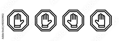 Stop icon vector illustration. stop road sign. hand stop sign and symbol. Do not enter stop red sign with hand