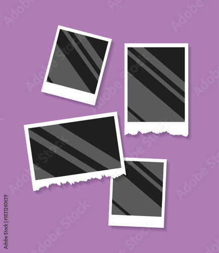 Collage photo effect Minimalist shadow, Polaroid frames realistic photo templates. collage, collage templates