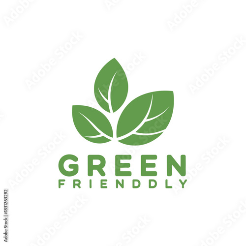Green friendly logo with three leaves symbolizing nature and sustainability.