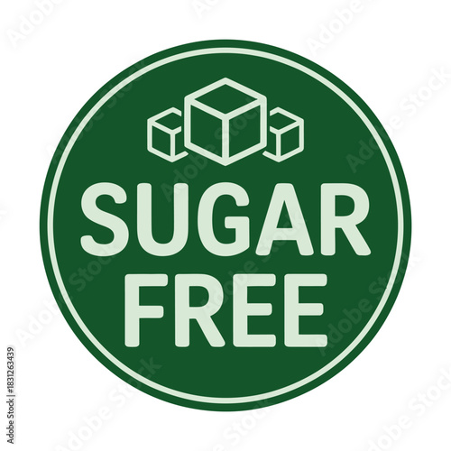 A green circle label indicates "SUGAR FREE" with stylized sugar cubes above.