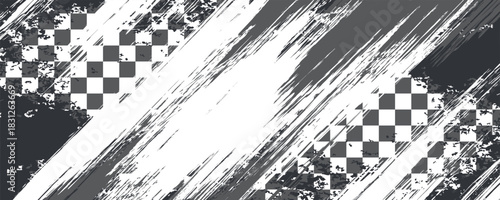 Race flag grunge background, car rally or motocross finish flag with vector checker pattern. Grunge race flag for car racing sport or bike speedway, motorsport