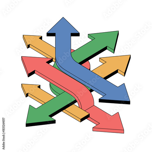 Multiple colored arrows intersect and point in different directions, symbolizing choices and confusion.