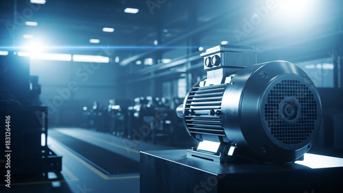 Industrial electric motor in a factory setting. Power generation solution for manufacturing and plant operations.