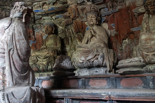 Wallpaper Mural Detail carved sculptures at Dazu Rock Carvings on Mount Baoding, Dazu, China. Torontodigital.ca