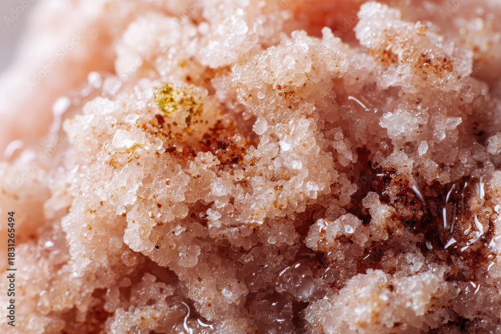 Fototapeta premium Exfoliating scrub salt closeup shows textured granules with natural minerals and moisture perfect for skincare and spa treatments enhancing smooth and refreshed skin