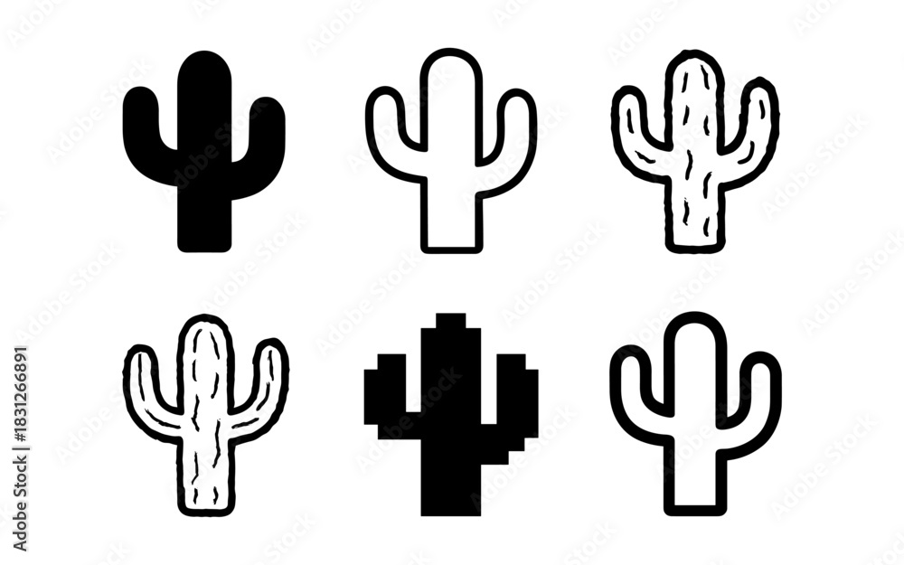 Fototapeta premium Collection of cactus icons in minimalist black and white styles