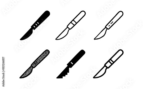 Collection of surgical knife silhouettes in various styles for medical design