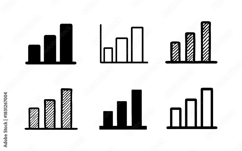 Obraz premium Set of hand-drawn bar chart icons in various styles