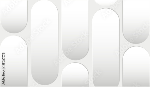 White abstract background. Grey geometric figures with gradient. Seamless pattern. Futuristic digital technologies. Metal shapes. Poster or banner template. Flat vector illustration