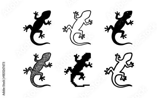 Gecko silhouette and outline styles for design projects