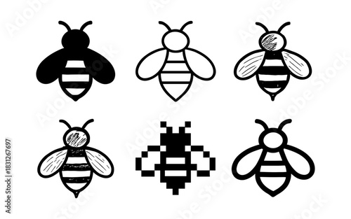 Variety of bee designs: silhouette, doodle, pixel and more styles