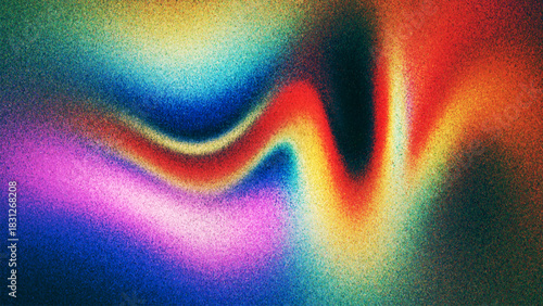 Vibrant grainy gradient wave flowing in soft colorful motion with film grain texture created from thousands of individual dots. Expressive colorful gradient waves with strong grainy texture. Vector