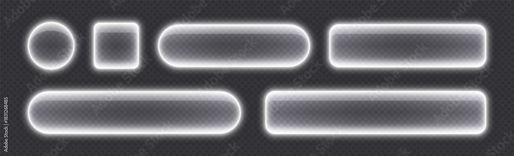 Fototapeta premium Glossy neon buttons, transparent banners made from glass. Futuristic design element. Vector illustration.