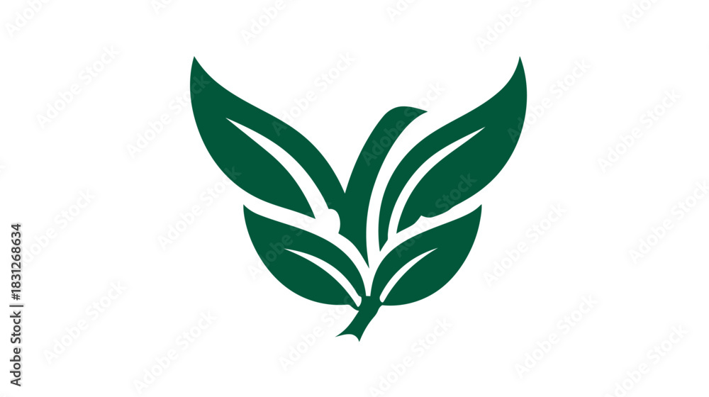 Fototapeta premium Minimalist green leaves vector icon. Natural organic plant symbol illustration representing growth, eco-friendliness, and nature concepts.