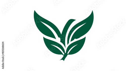 Minimalist green leaves vector icon. Natural organic plant symbol illustration representing growth, eco-friendliness, and nature concepts.