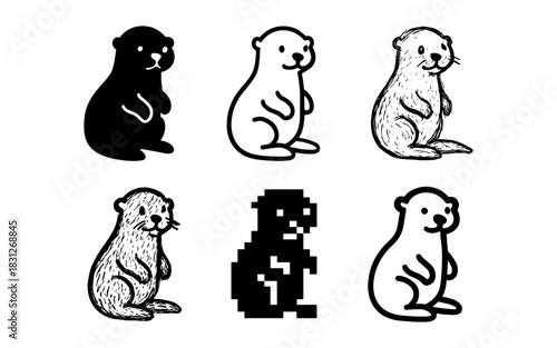Otter silhouette and texture variations in diverse graphic styles