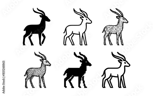 Geometric antelope silhouettes in minimalist black and white design