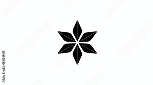 Abstract black geometric six-pointed star flower pattern. Simple modern minimal design element or graphic symbol on white.