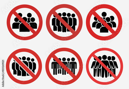 No Grouping Signs Featuring Red Circle Slash for Social Distancing Compliance in Public Areas