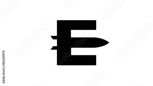 Modern abstract letter E icon featuring a sleek projectile design, representing speed, power, and precision. Graphic symbol.