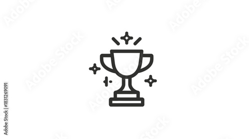 Trophy Award Icon with Sparkles - Winner, Success, Achievement, Prize, Victory Outline Vector Graphic Element