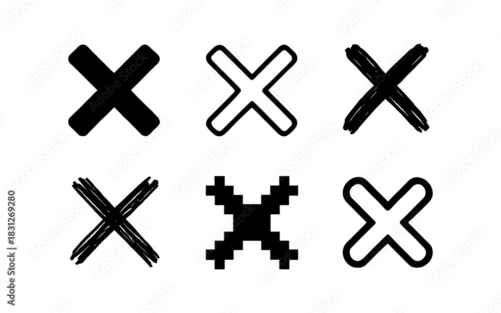 Obraz premium Set of six unique cross symbols in various art styles