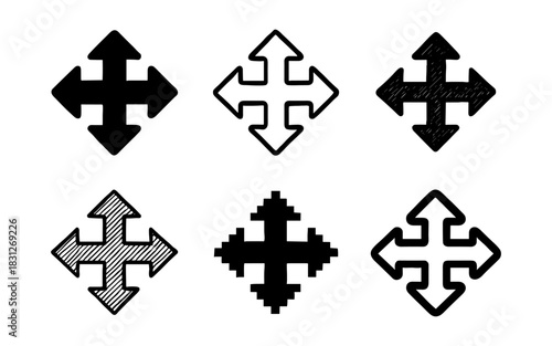 Diverse arrow symbols collection in various artistic styles