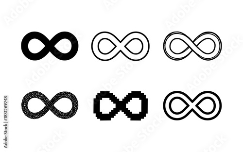 Diverse infinity symbols: modern minimalist infinity designs in various styles