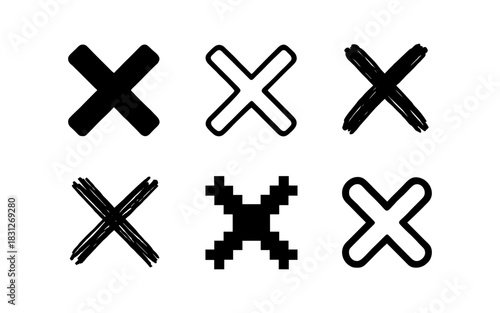 Set of six unique cross symbols in various art styles