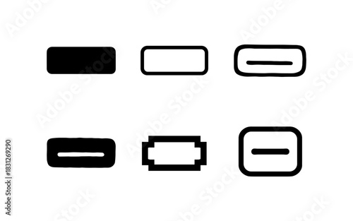 Minimalist horizontal rectangle icons: diverse style collection in black and white