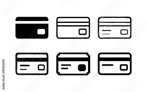 Set of minimalist credit card icons in various styles