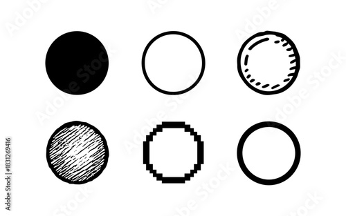Vector art circles: bold, outline, pixel, sketch, doodle, minimalist styles