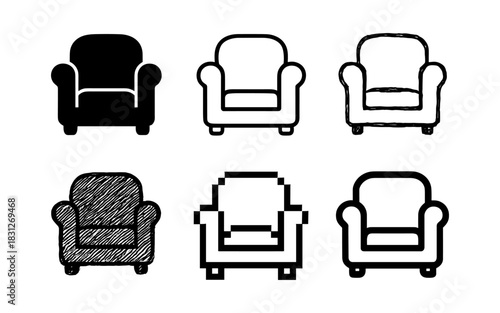 Diverse armchair styles in various artistic techniques