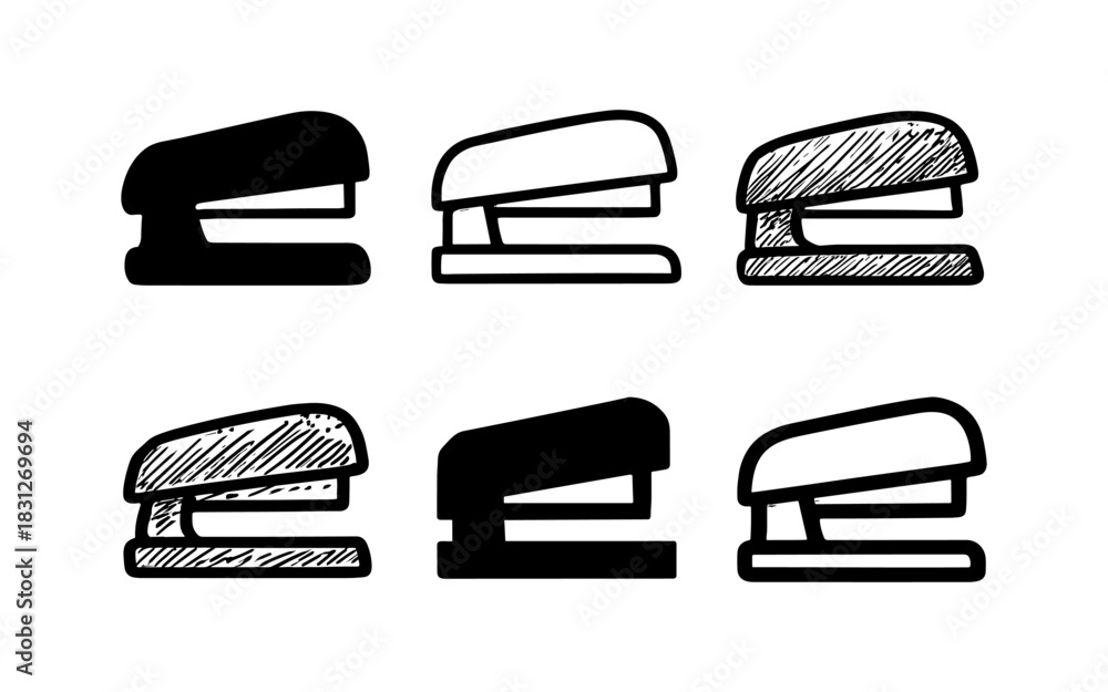 Obraz premium Variety of stapler designs featuring silhouettes and sketch styles